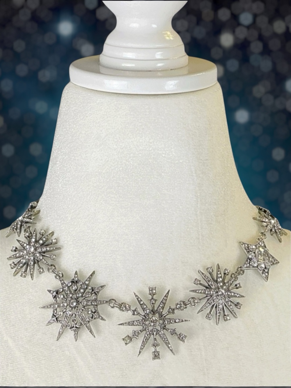 Chloe + Isabel Necklace Silver Crystal Celestial Starburst Statement Whimsigoth